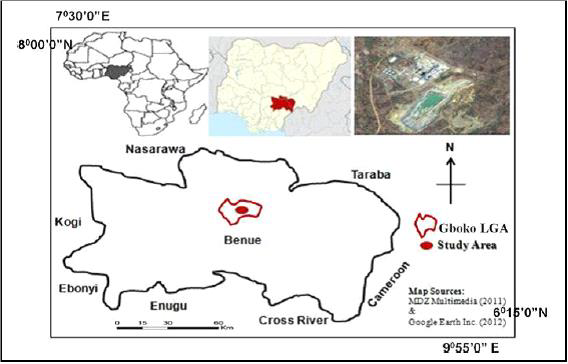 Map of Benue State showing the study area.