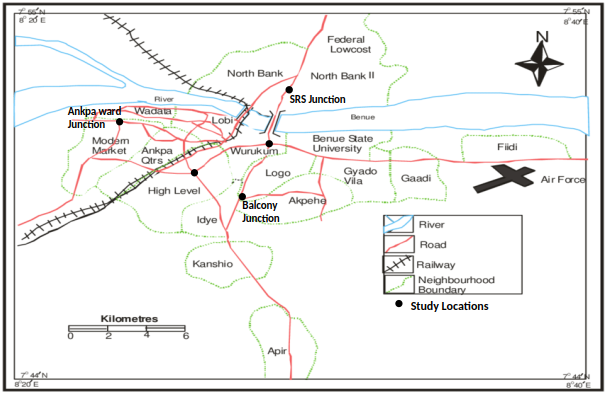 Geographical map of Makurdi metropolis.