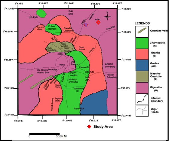 Figure 2: Geological map of Ado Ekiti (modified after Ref.